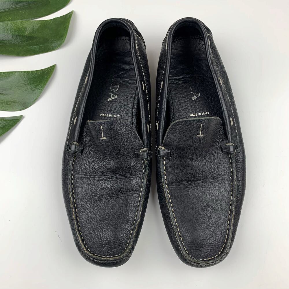 Prada Black Leather Penny Loafers
